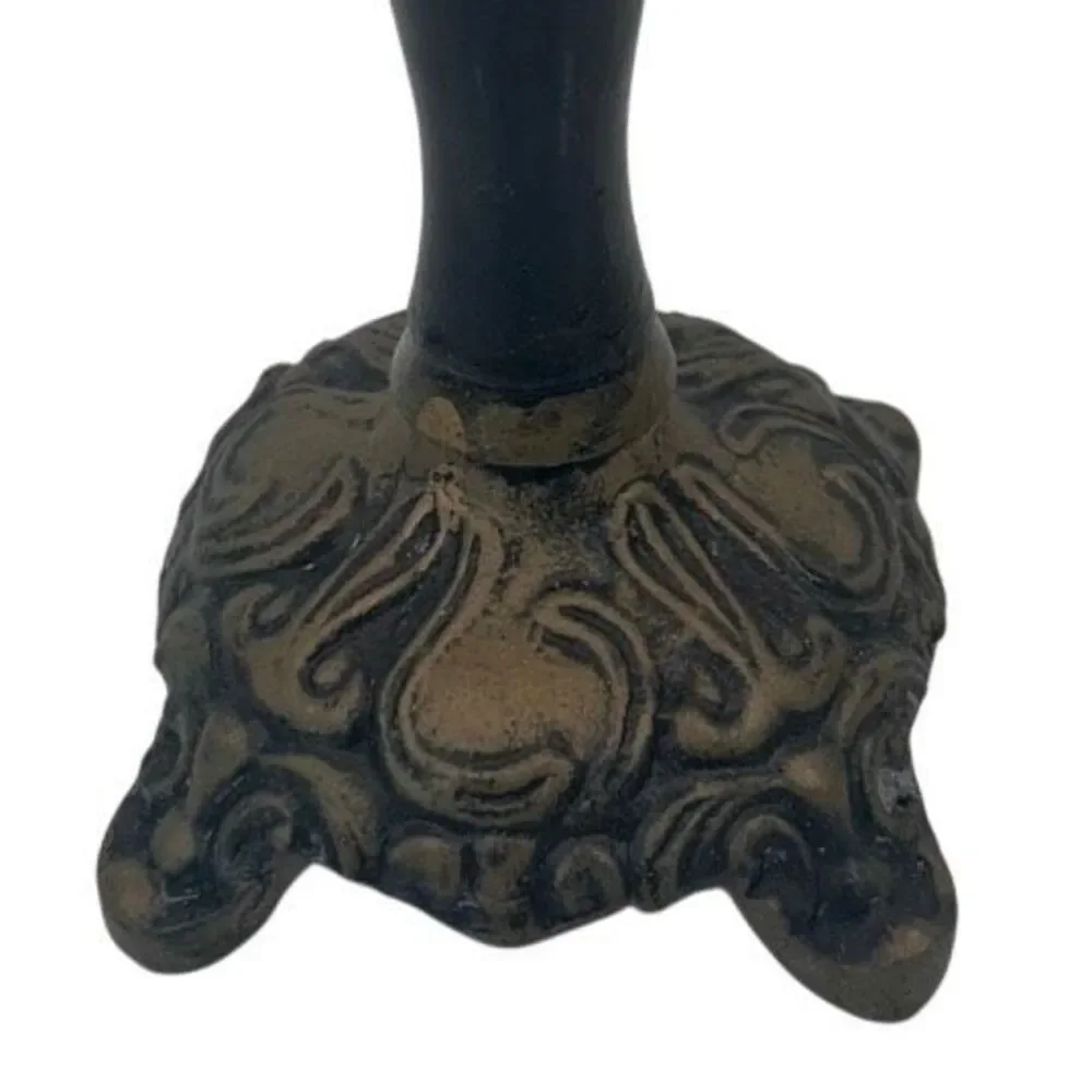 Vtg Made In India Pillar Candlestick Holder Green & Gray Footed Verdigris Trim